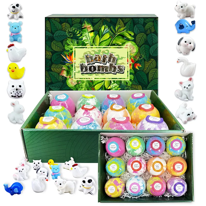 Bomba de banho com brinquedos parivados rótulo