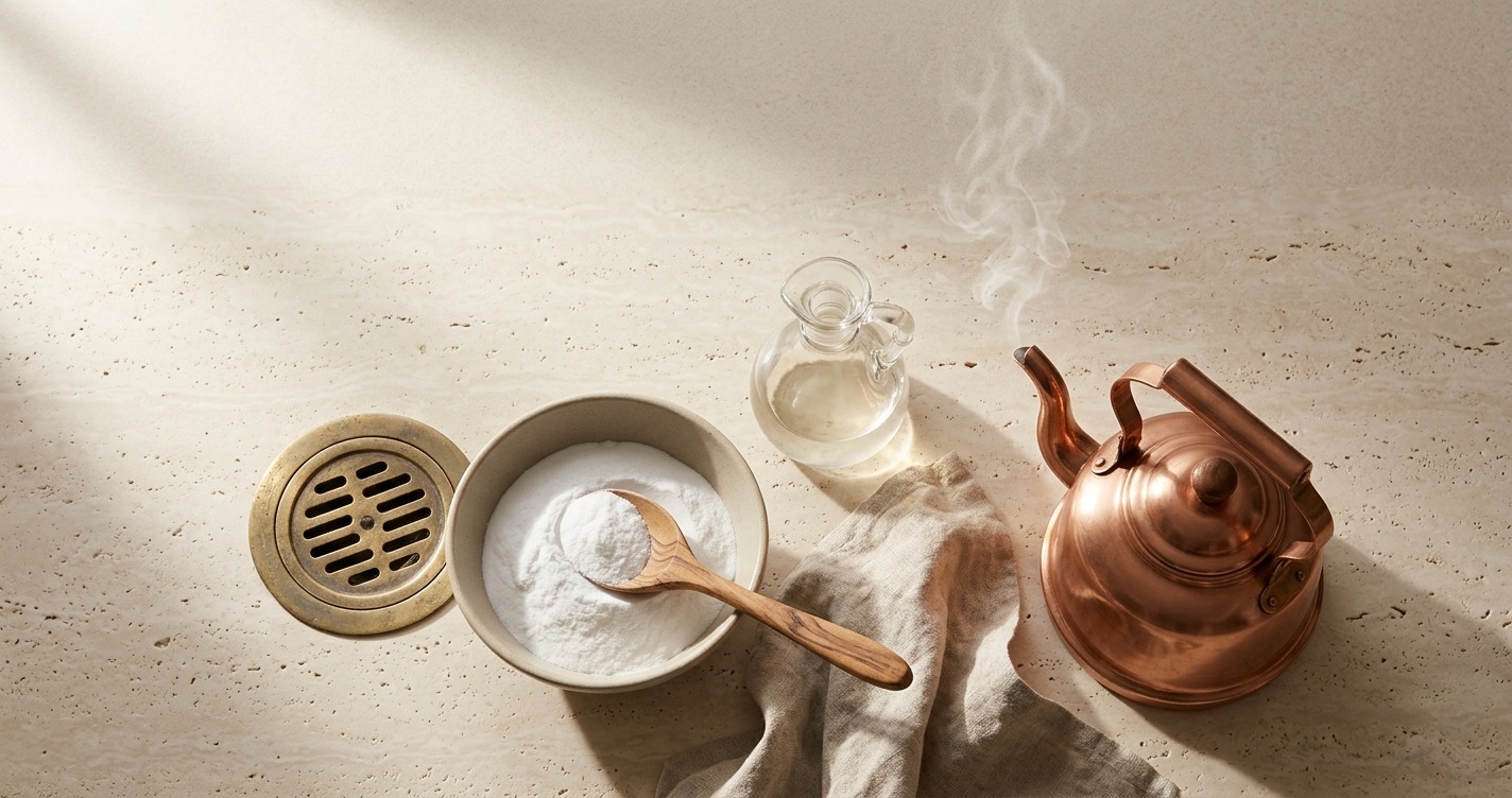 Clear the blockage using baking soda and hot water Clear the blockage using baking soda and hot water