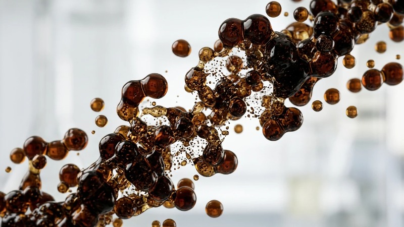Macro of dark tannin liquid droplets clustering